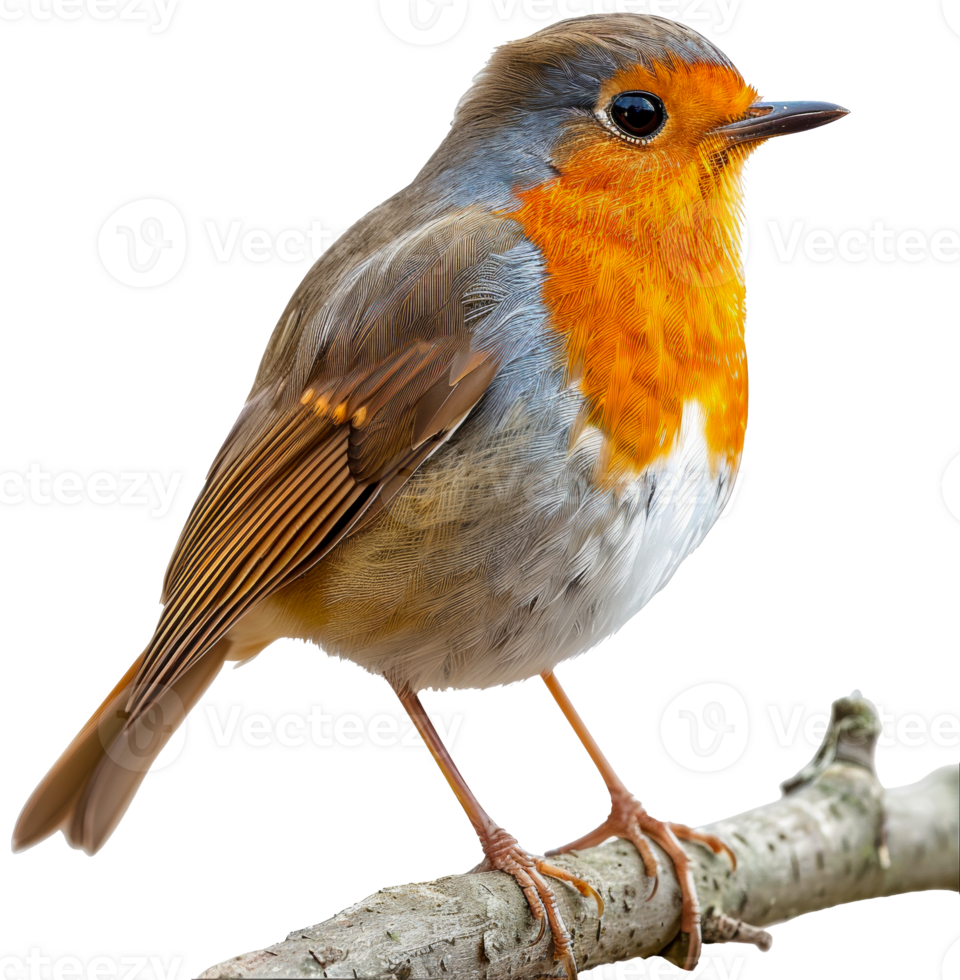 AI generated European robin perched on branch on transparent background - stock png. png
