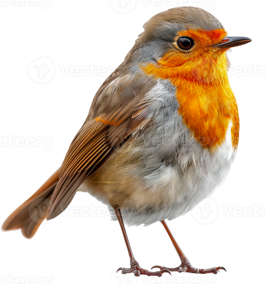AI generated European robin perched on branch on transparent background - stock png. png