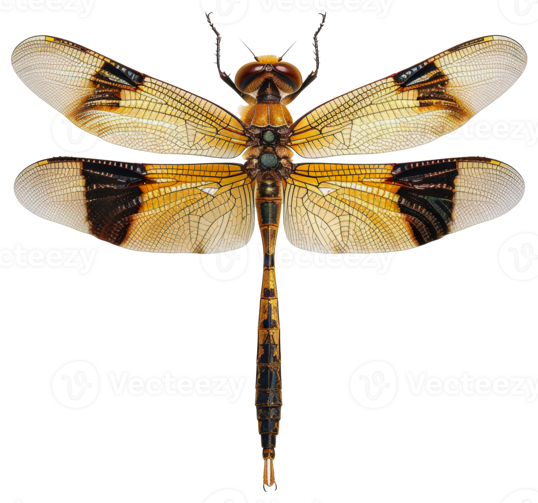 AI generated Orange dragonfly with transparent wings on transparent background - stock png. png