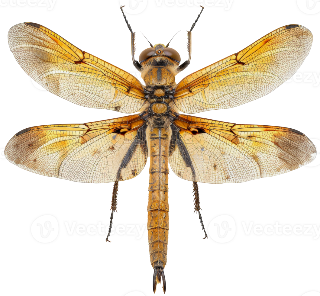 AI generated Orange dragonfly with transparent wings on transparent background - stock png. png