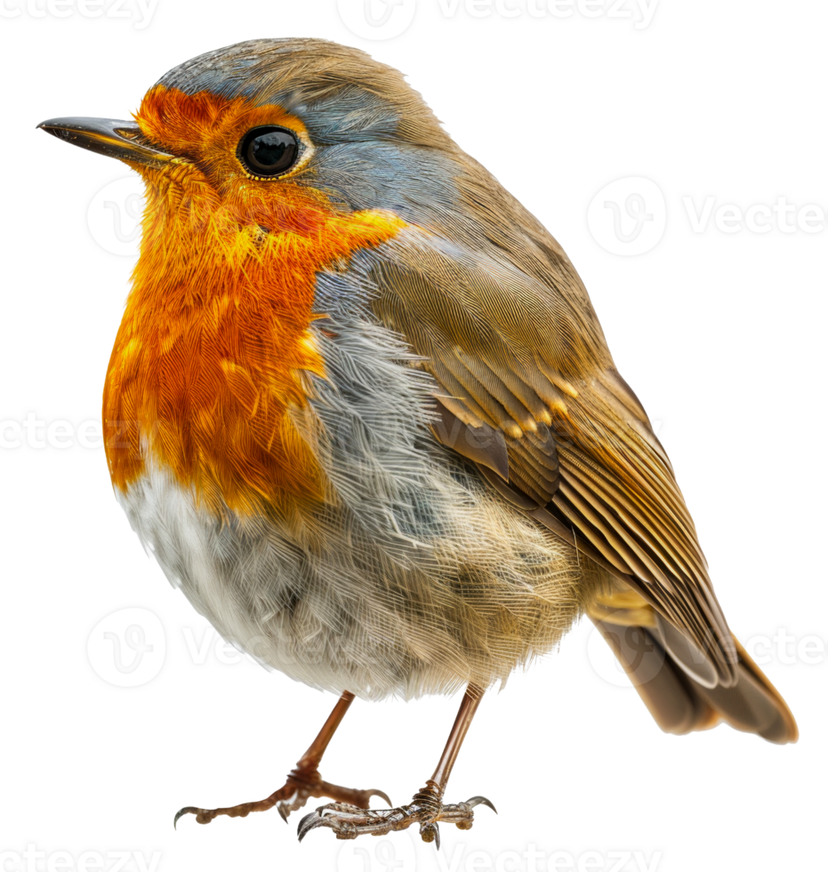 AI generated European robin perched on branch on transparent background - stock png. png