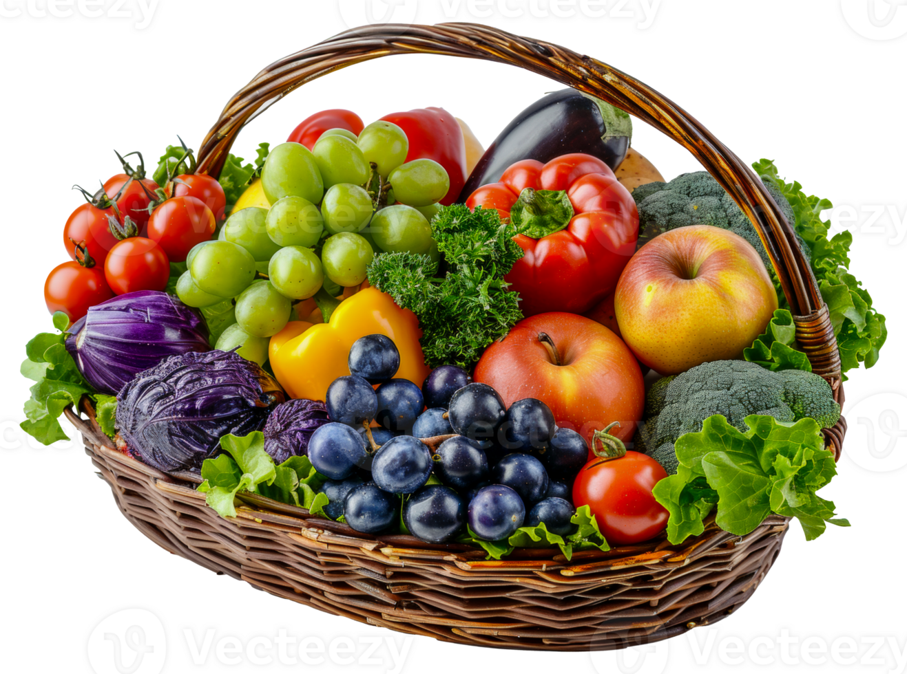 AI generated Bountiful basket of assorted fresh fruits on transparent background - stock png. png