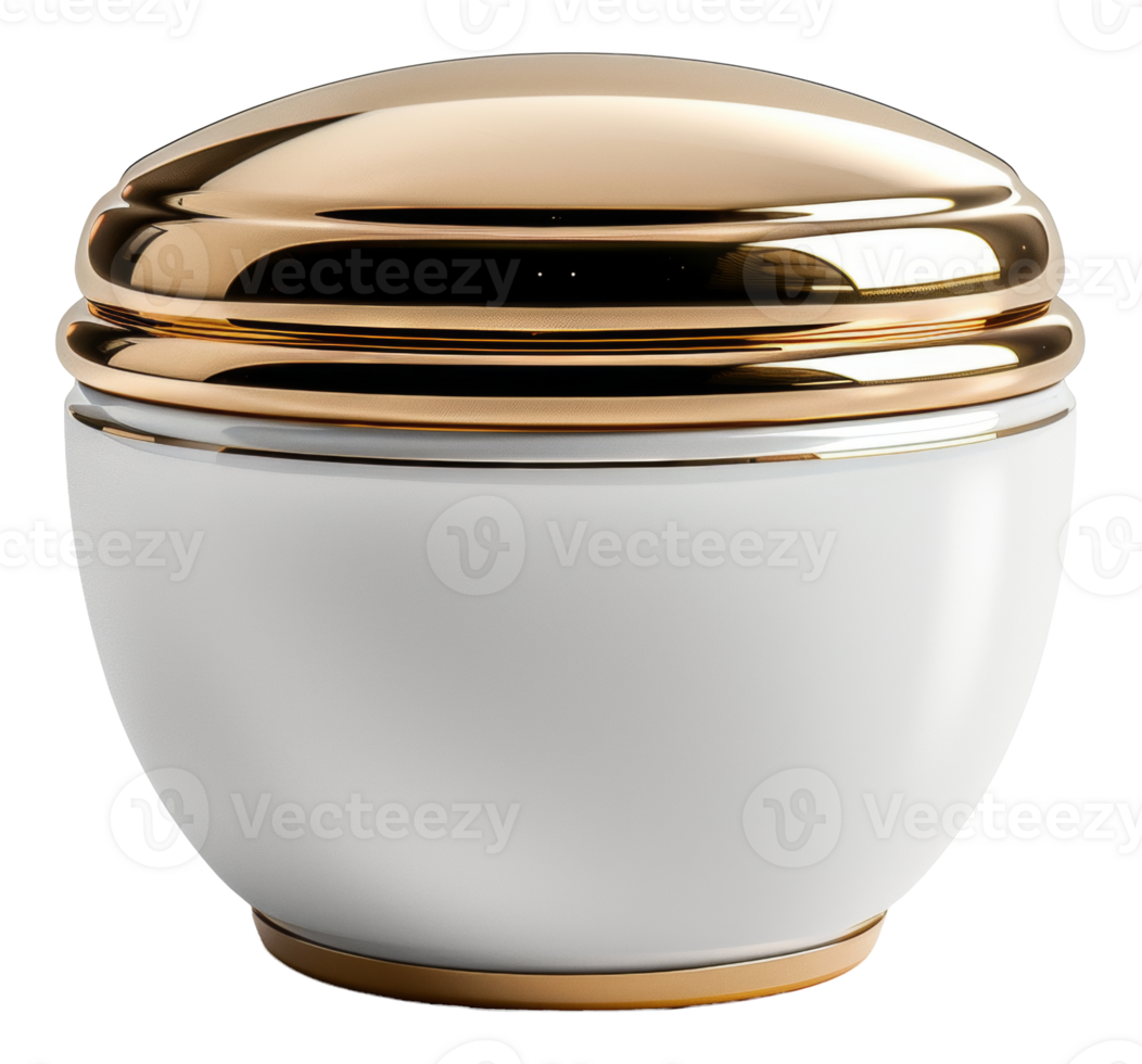 AI generated White and gold cream jar for skincare on transparent background - stock png. png