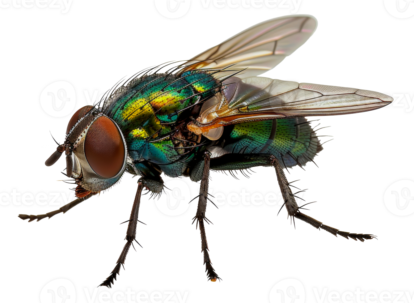 AI generated Detailed green bottle fly on transparent background - stock png. png