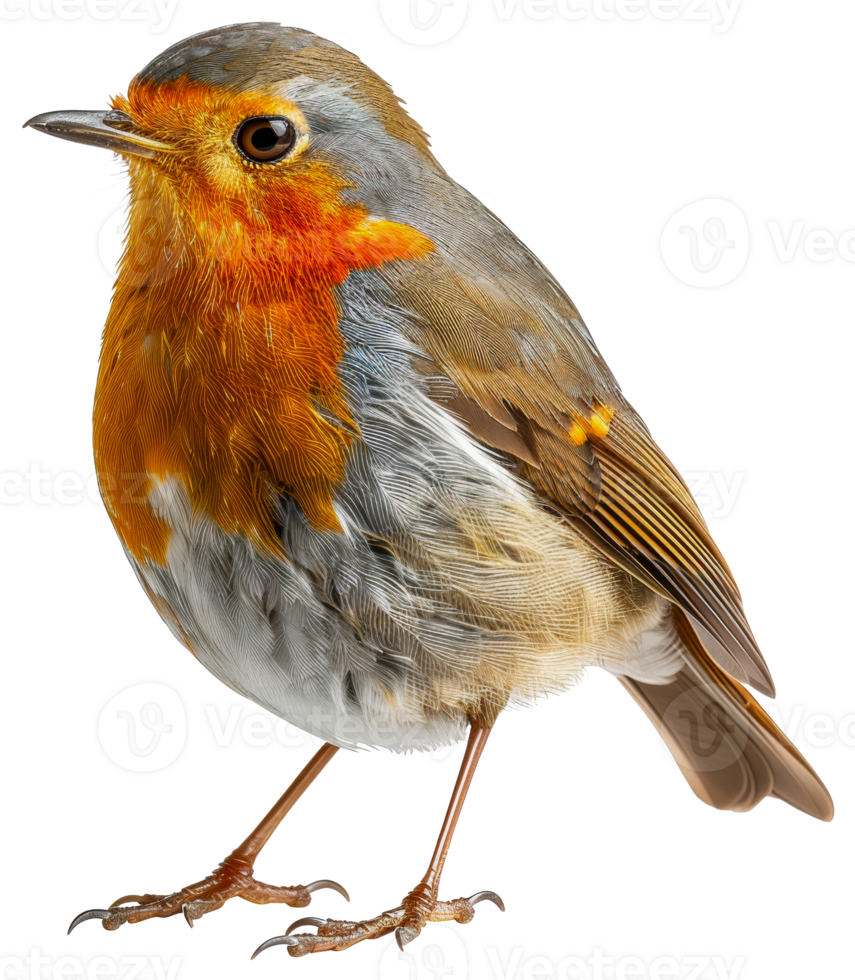 AI generated European robin perched on branch on transparent background - stock png. png