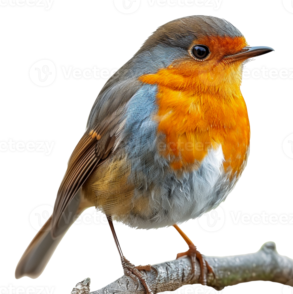 AI generated European robin perched on branch on transparent background - stock png. png