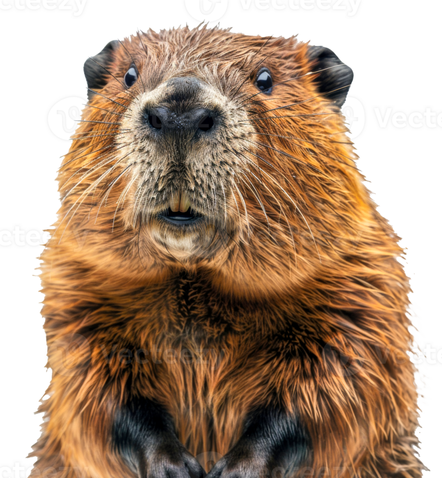 AI generated Curious beaver looking forward with paws together on transparent background - stock png. png