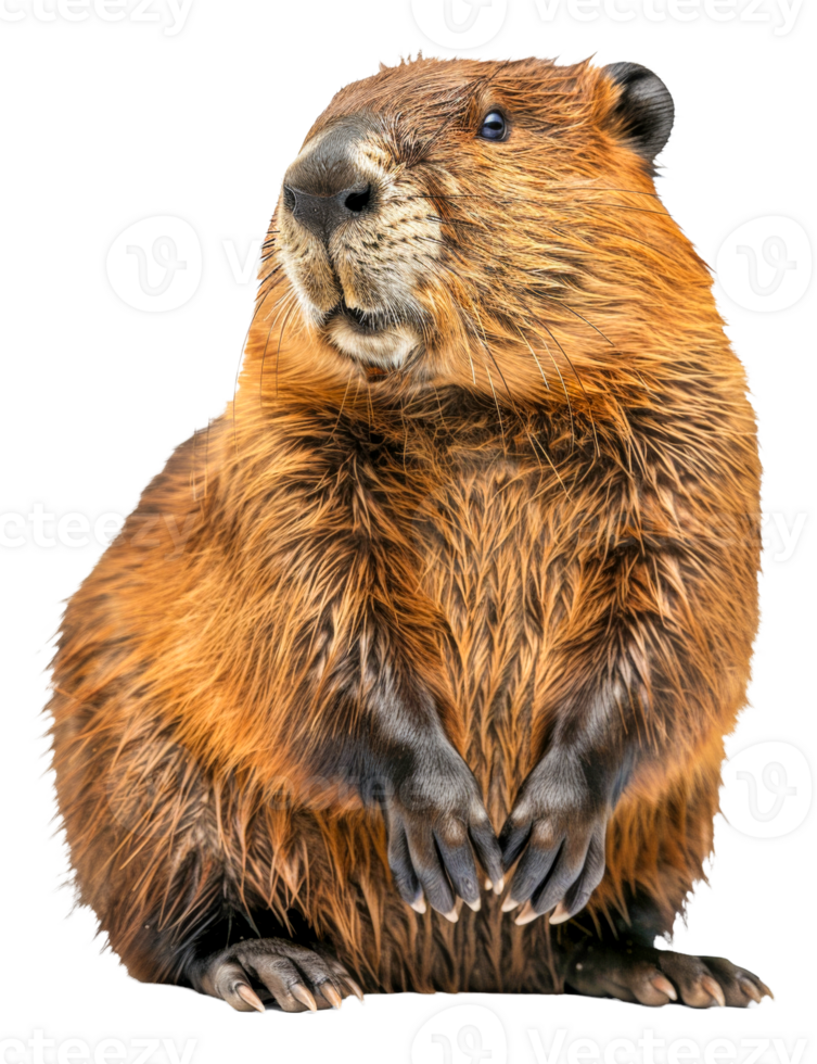 AI generated Curious beaver looking forward with paws together on transparent background - stock png. png