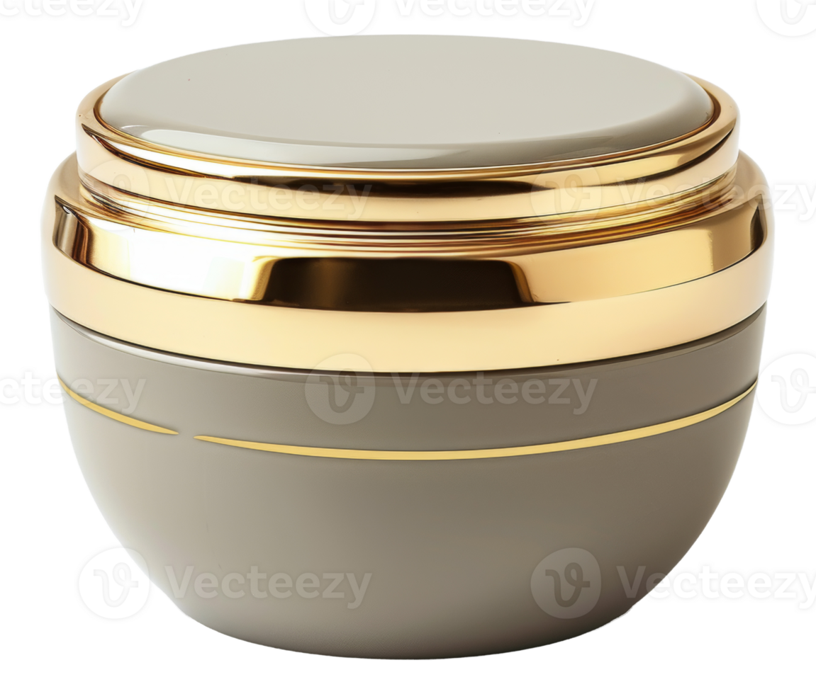 AI generated Elegant skincare container with gold trim on grey on transparent background - stock png. png