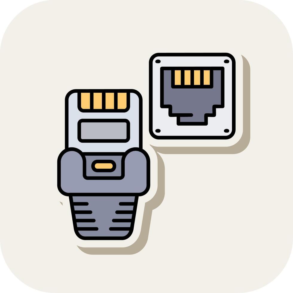 Ethernet Line Filled White Shadow Icon vector