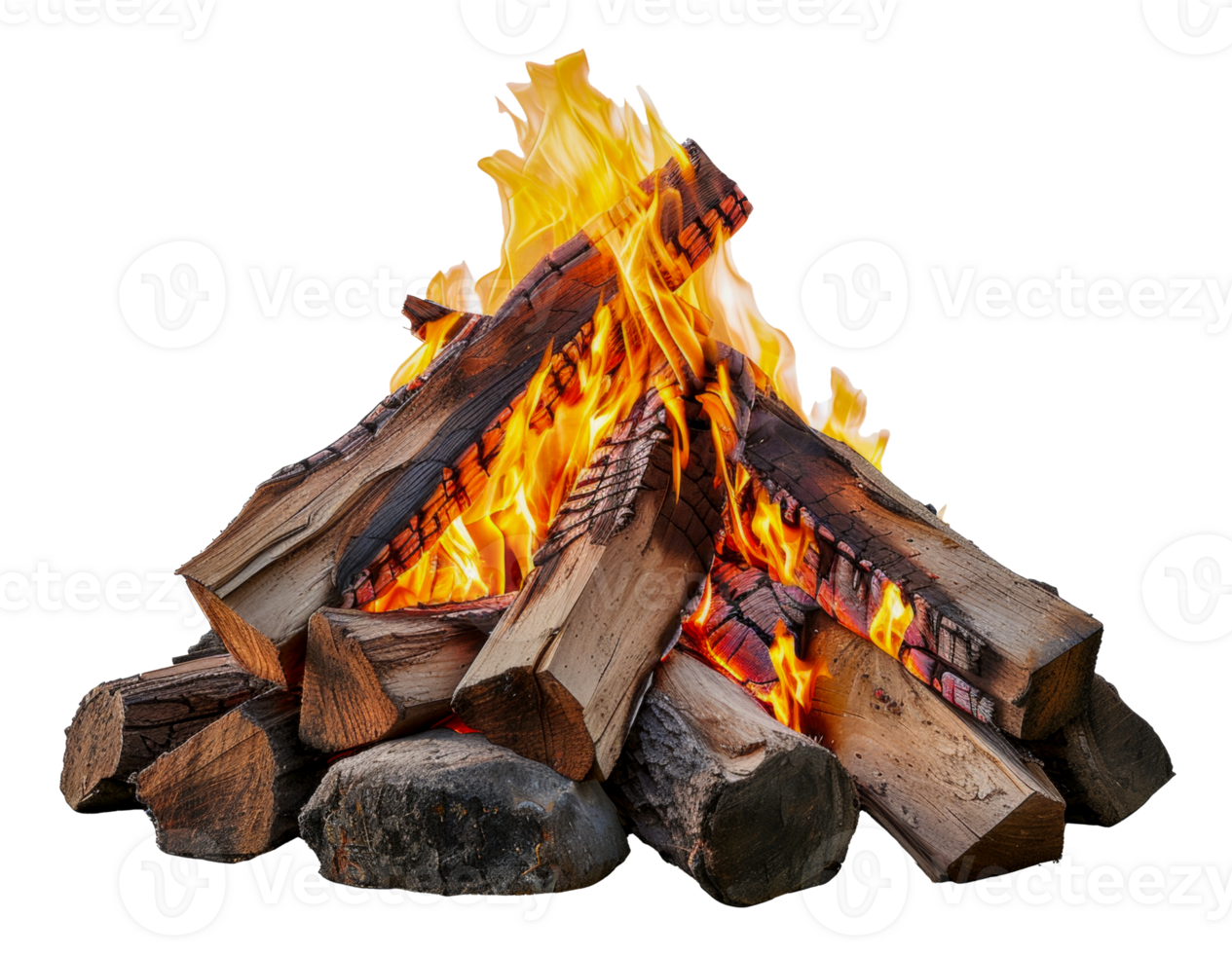 AI generated Inviting campfire with vibrant flames and logs on transparent background - stock png. png