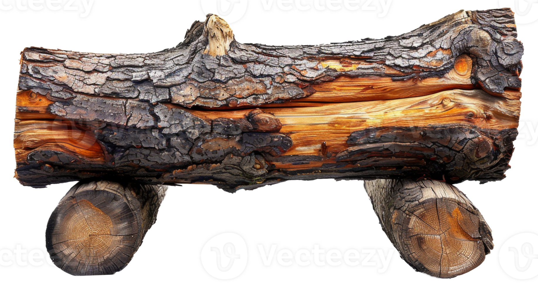 AI generated Handmade log bench with rich wood grain on transparent background - stock png. png