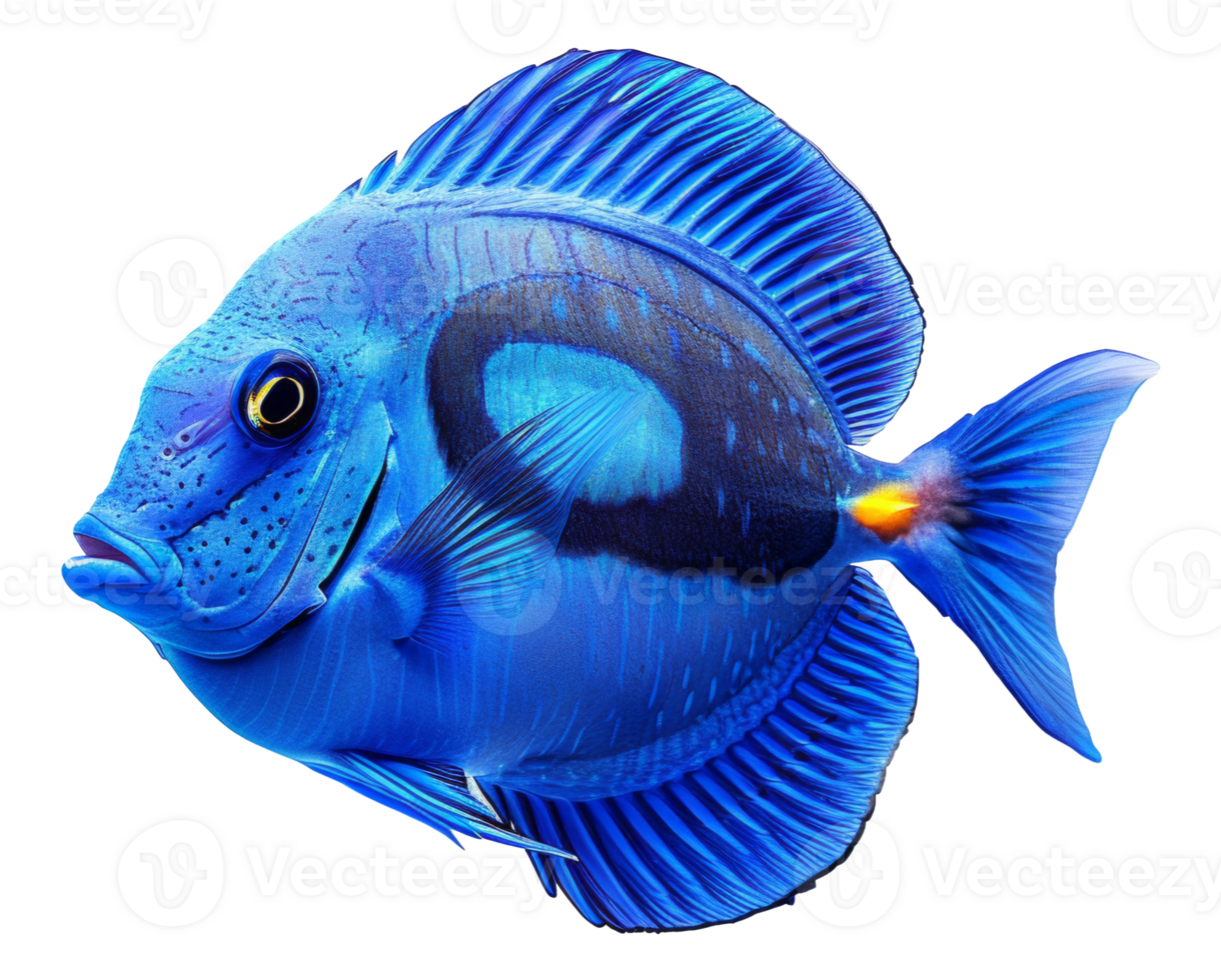AI generated Blue tropical fish with yellow fins on transparent background - stock png. png