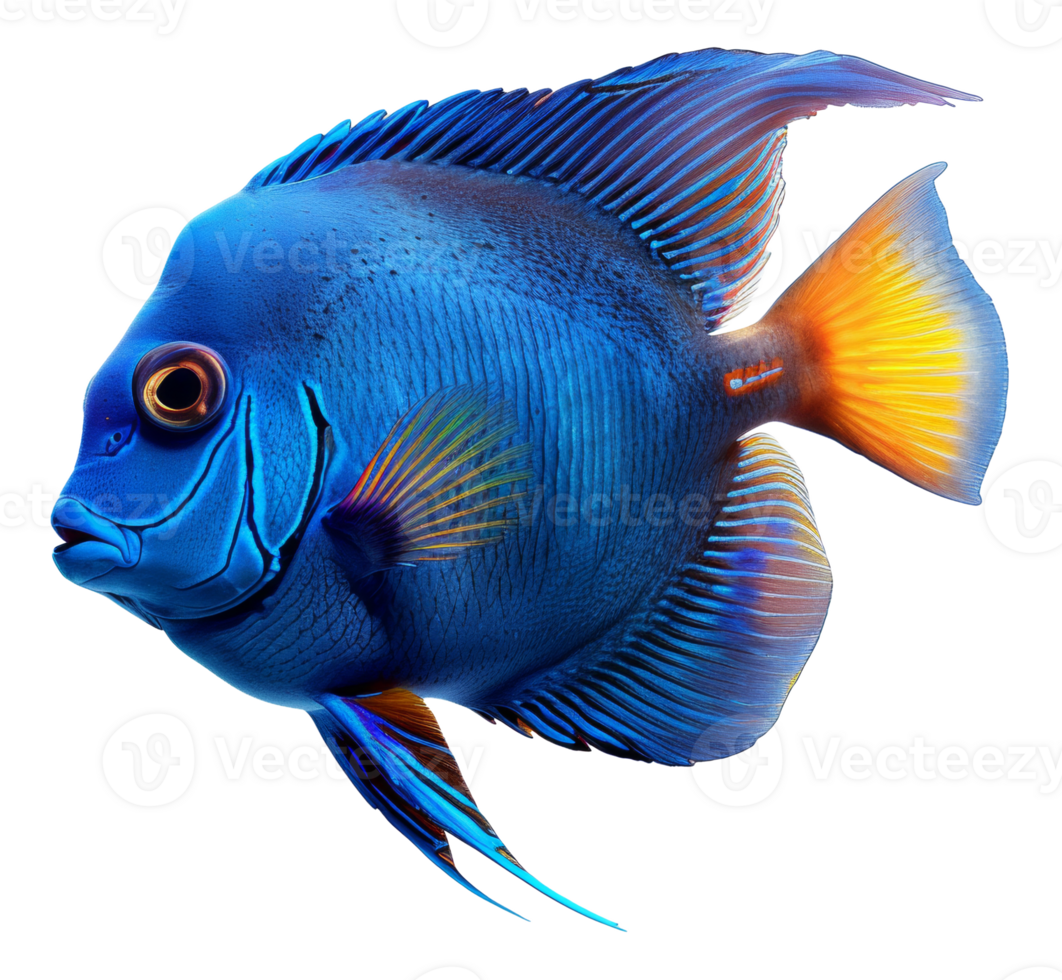 AI generated Blue tropical fish with yellow fins on transparent background - stock png. png