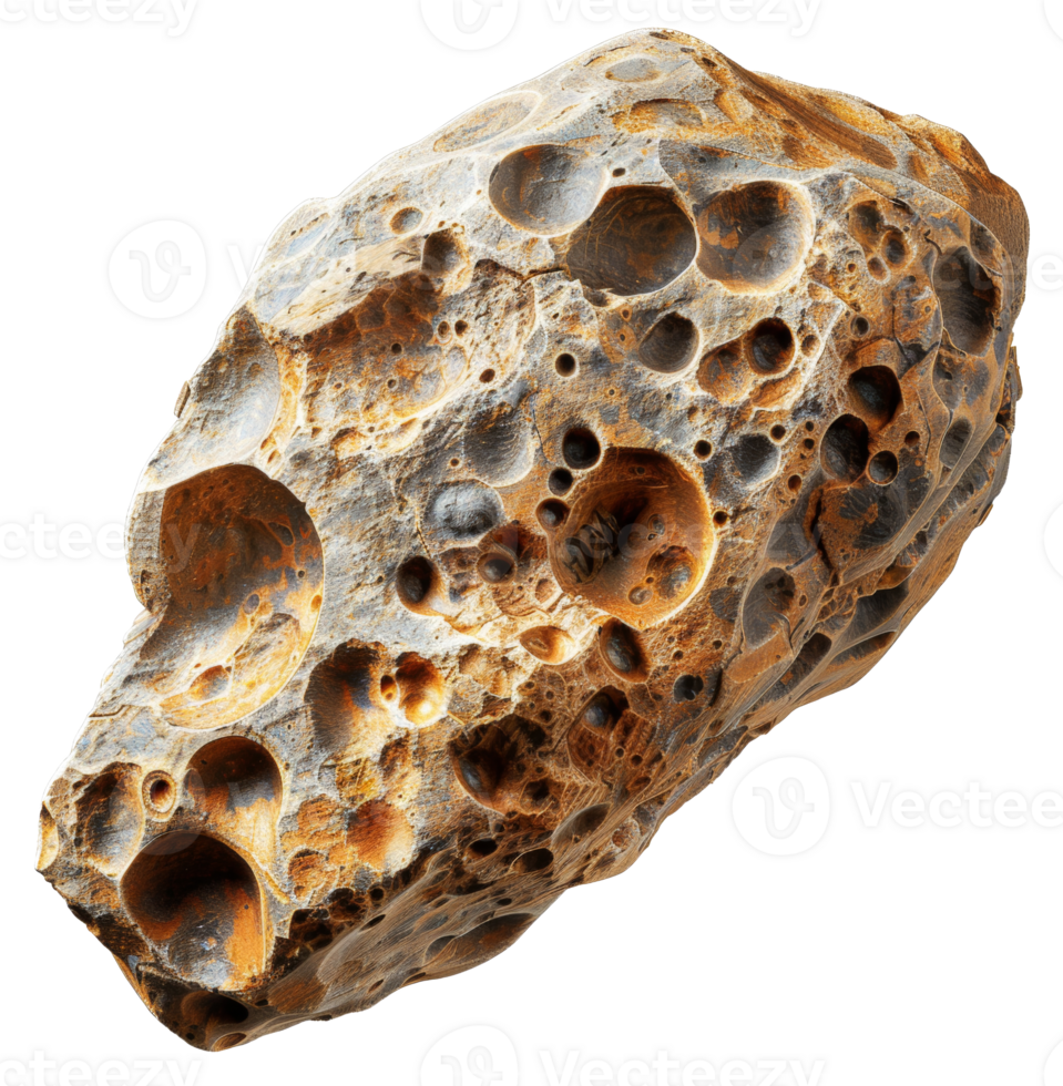AI generated Natural honeycomb rock structure with intricate holes on transparent background - stock png. png