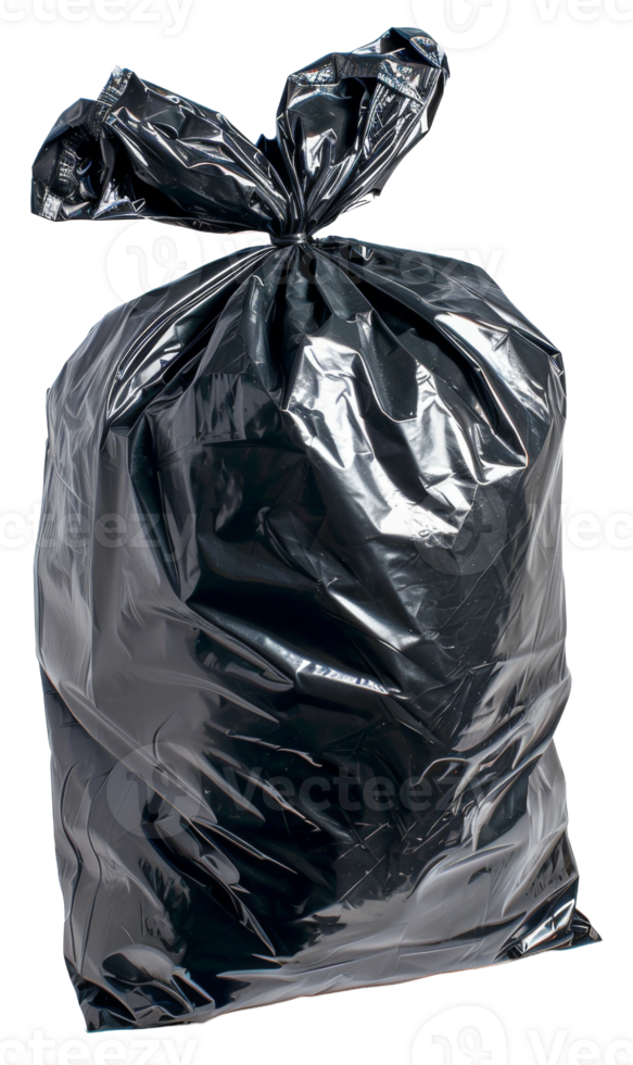 AI generated Tied black garbage bag on transparent background - stock png. png