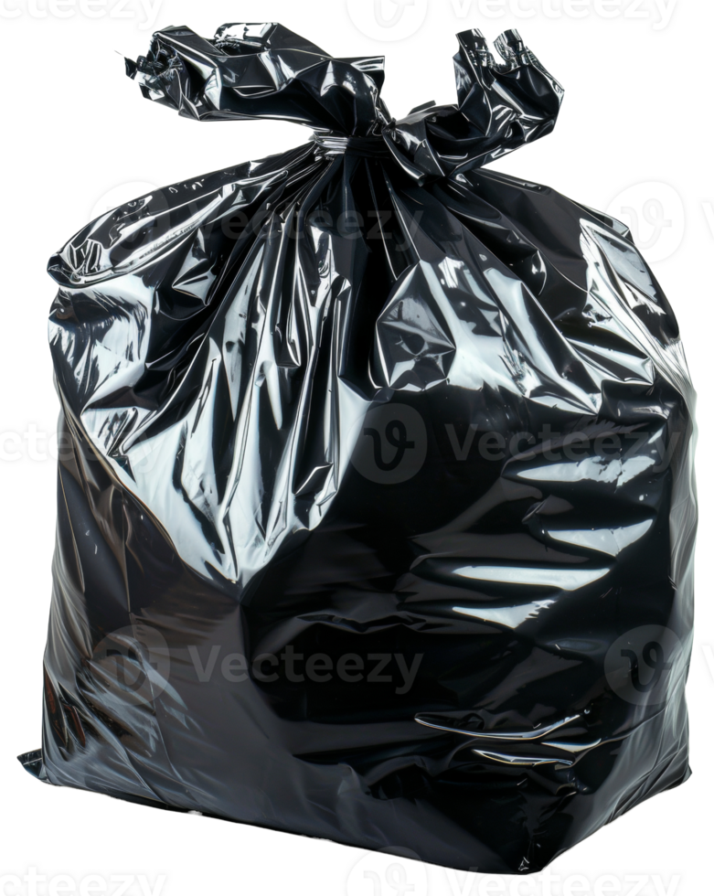 AI generated Tied black garbage bag on transparent background - stock png. png