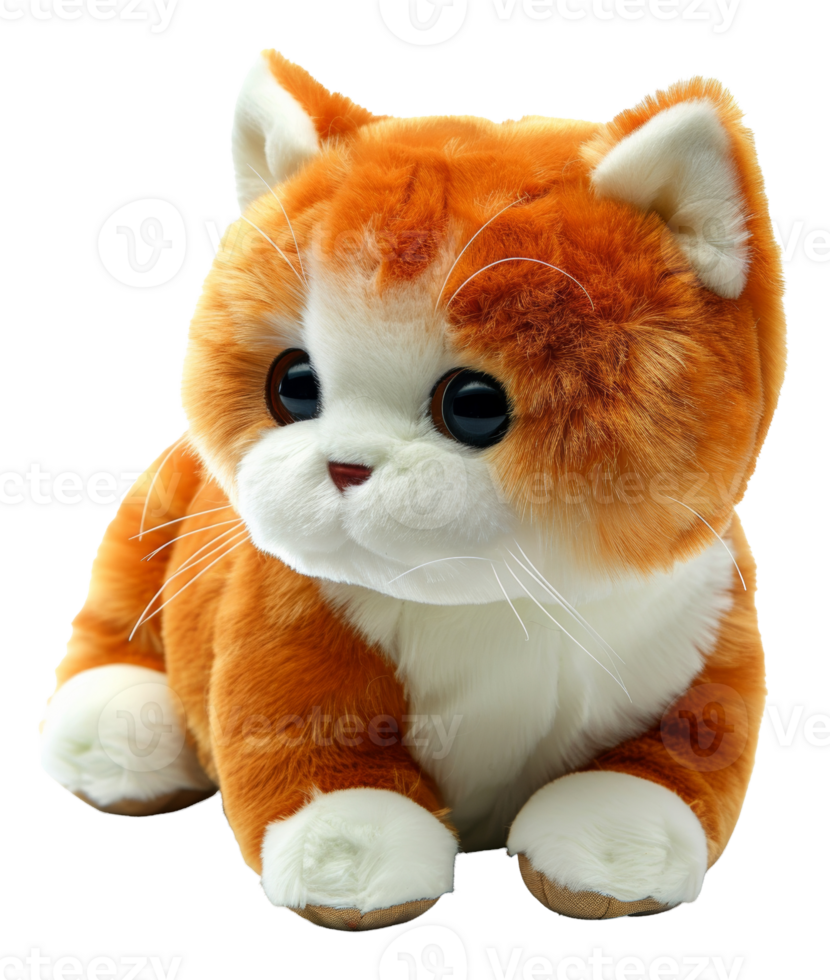 AI generated Plush orange tabby cat toy on transparent background - stock png. png
