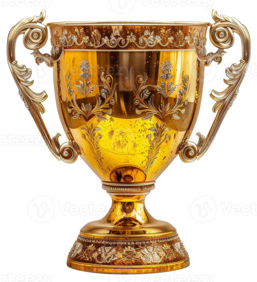 AI generated Ornate golden trophy with intricate design on transparent background - stock png. png