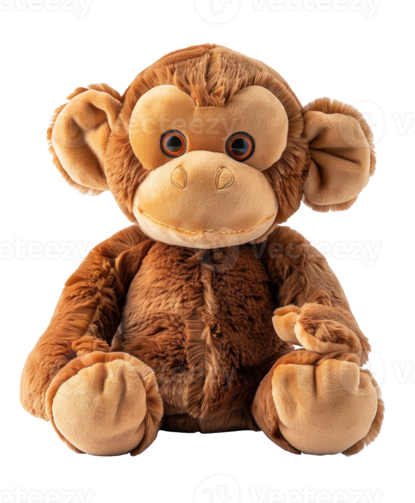 AI generated Soft plush monkey toy on transparent background - stock png. png