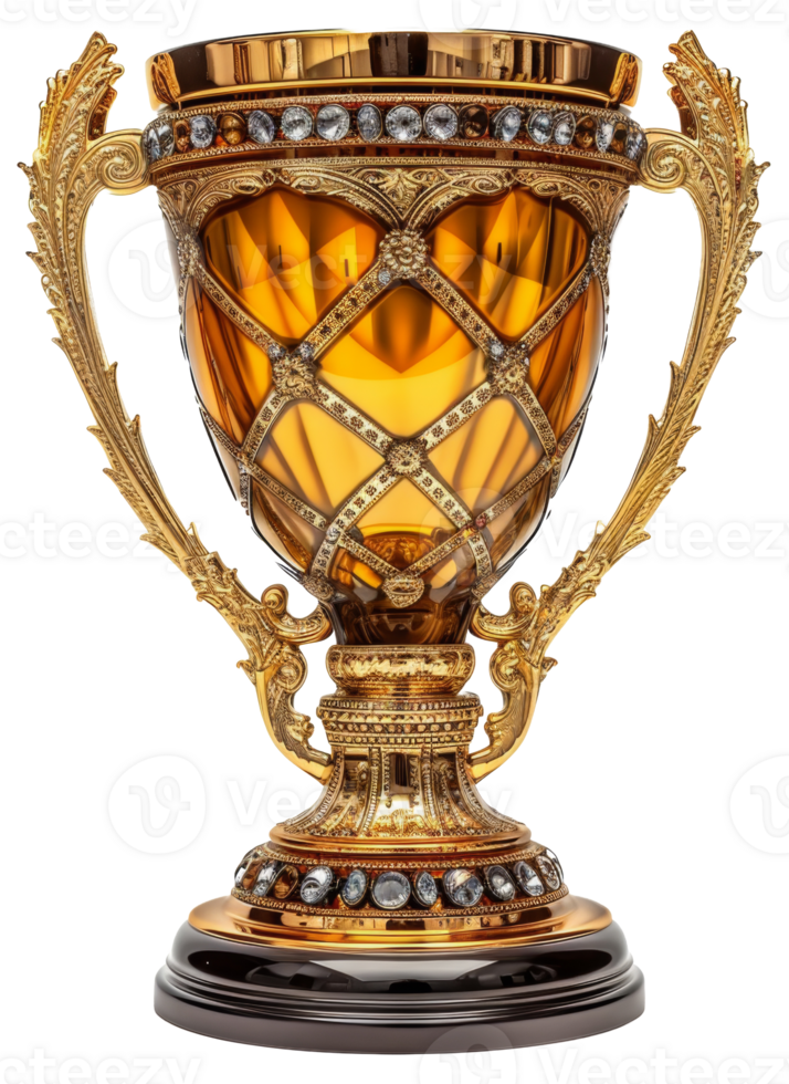 AI generated Ornate golden trophy with intricate design on transparent background - stock png. png