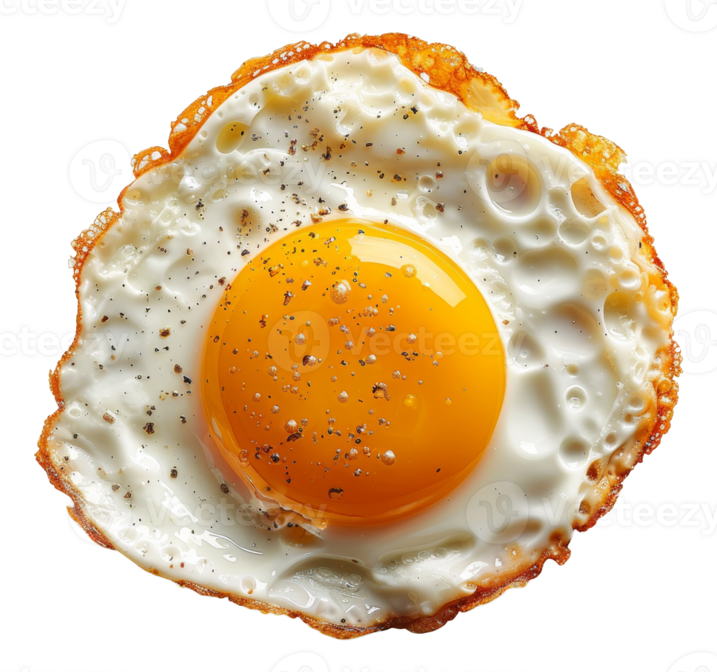 AI generated Sunny side up fried egg with cracked pepper on transparent background - stock png. png