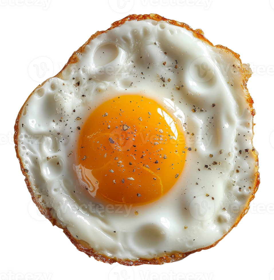 AI generated Sunny side up fried egg with cracked pepper on transparent background - stock png. png