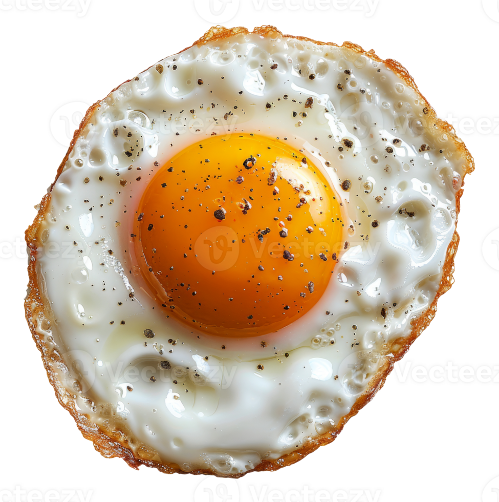 AI generated Sunny side up fried egg with cracked pepper on transparent background - stock png. png
