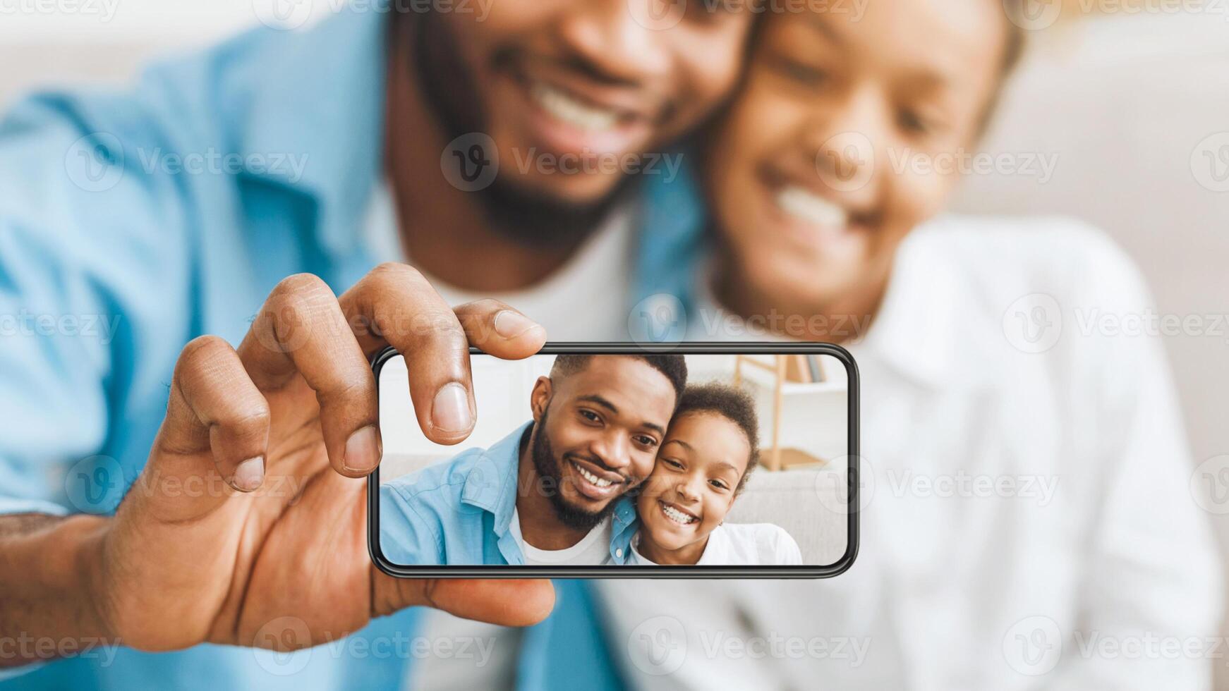 Selfie With Dad. Father And Daughter Taking Photo On Phone