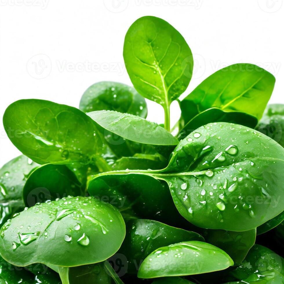 AI generated fresh spinach on white background photo