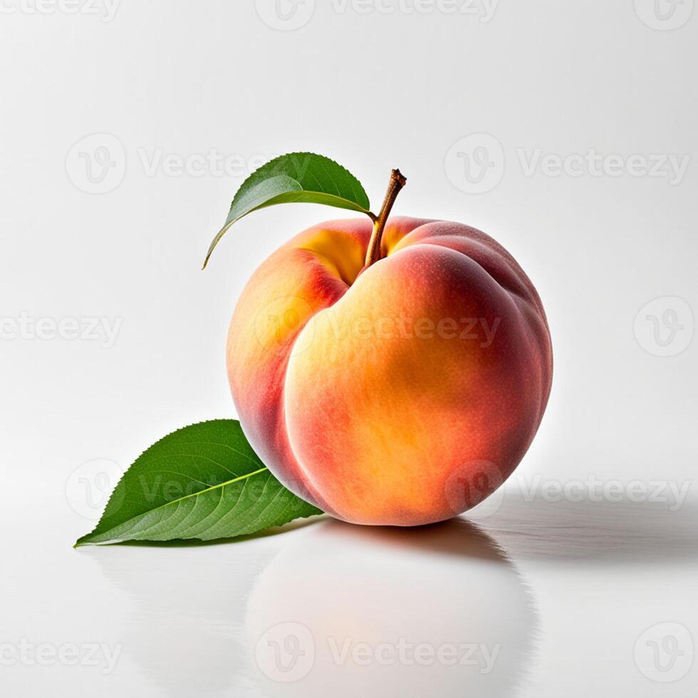 AI generated a peach with a leaf on it is on a white background photo