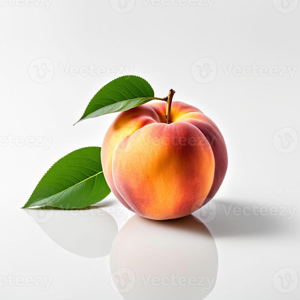 AI generated a peach with a leaf on it is on a white background photo