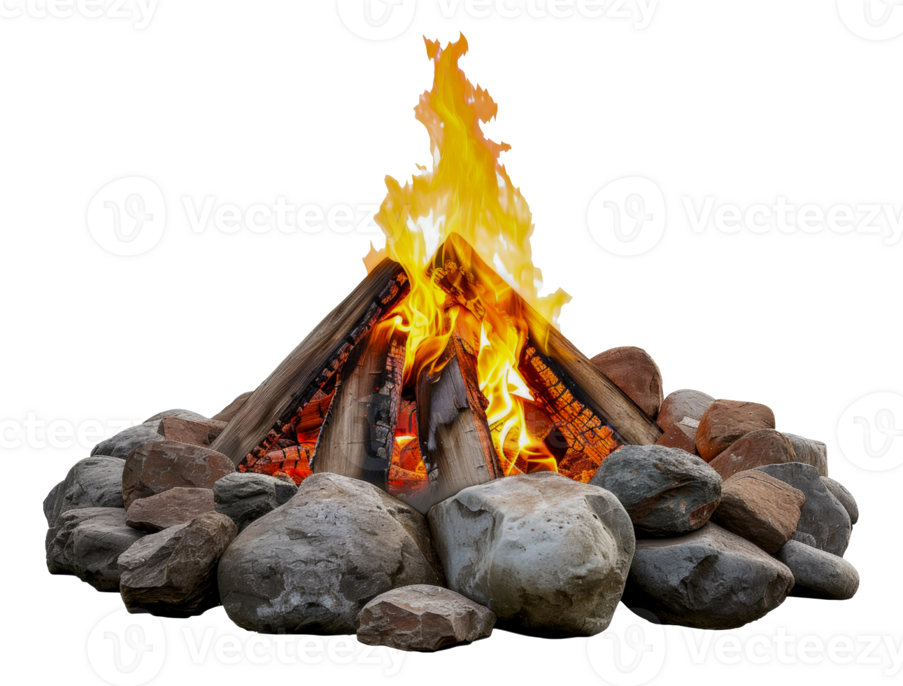 AI generated Inviting campfire with vibrant flames and logs on transparent background - stock png. png