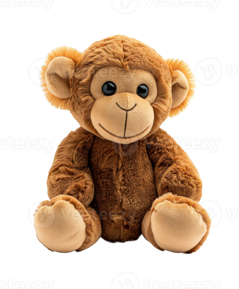 AI generated Soft plush monkey toy on transparent background - stock png. png