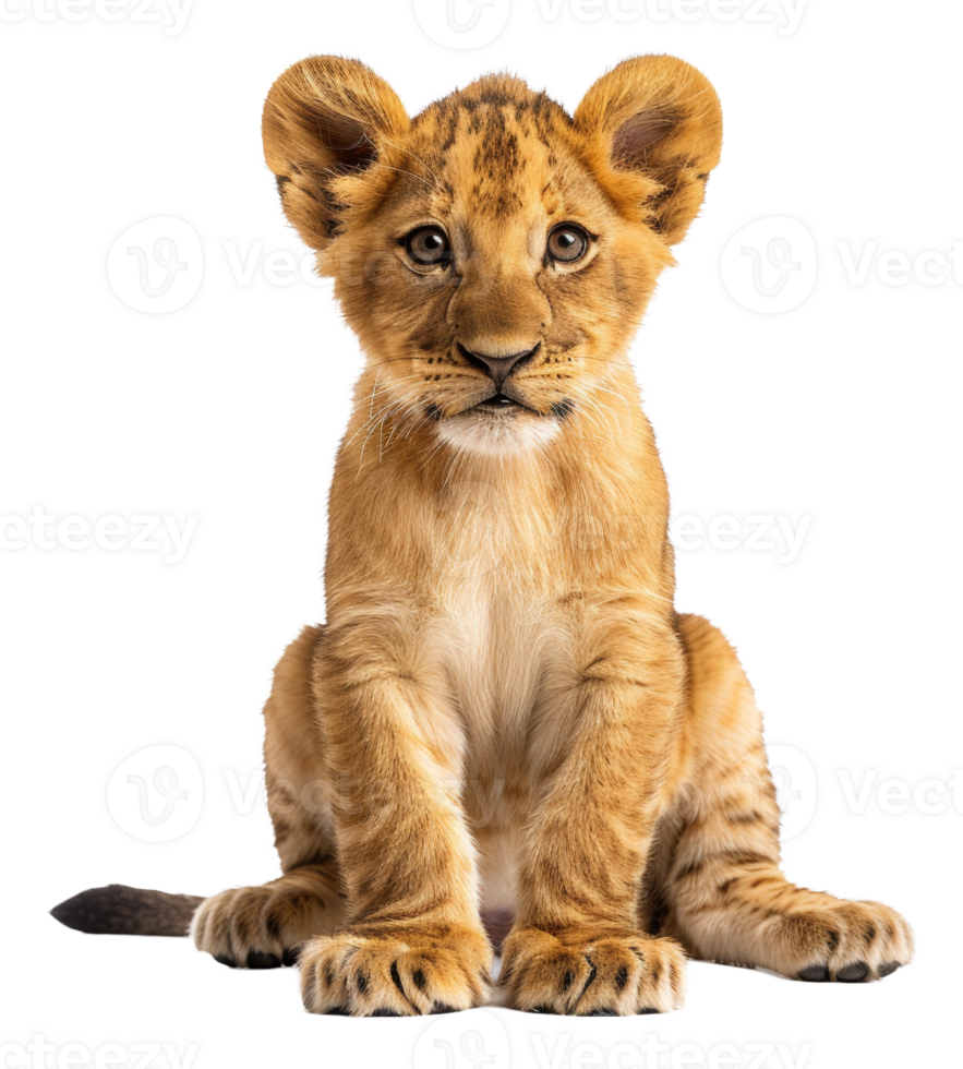 AI generated Young lion cub sitting on transparent background - stock png. png