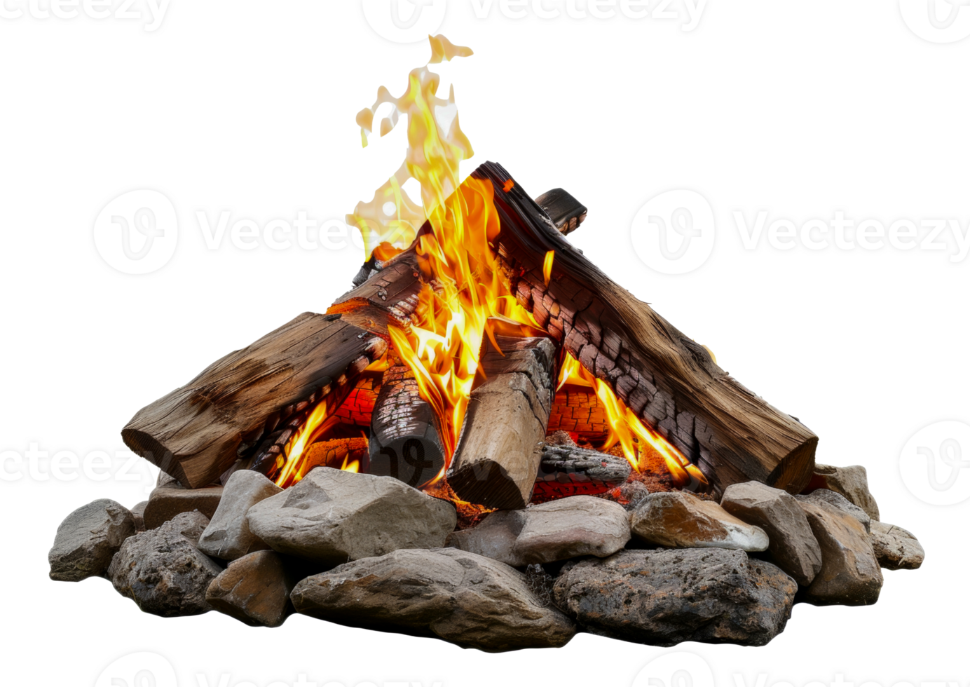 AI generated Inviting campfire with vibrant flames and logs on transparent background - stock png. png