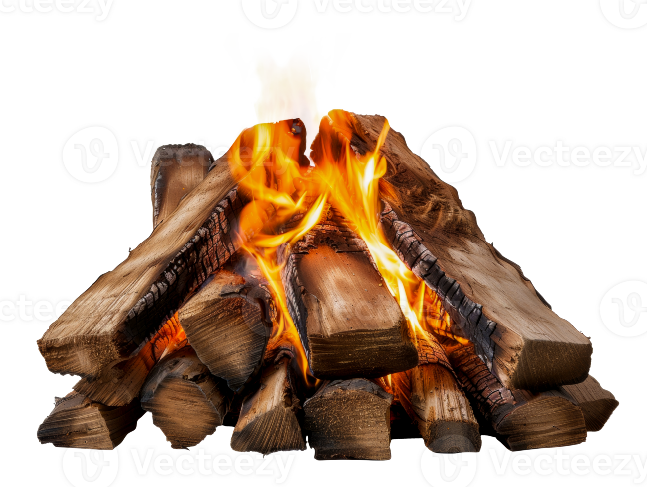 AI generated Inviting campfire with vibrant flames and logs on transparent background - stock png. png