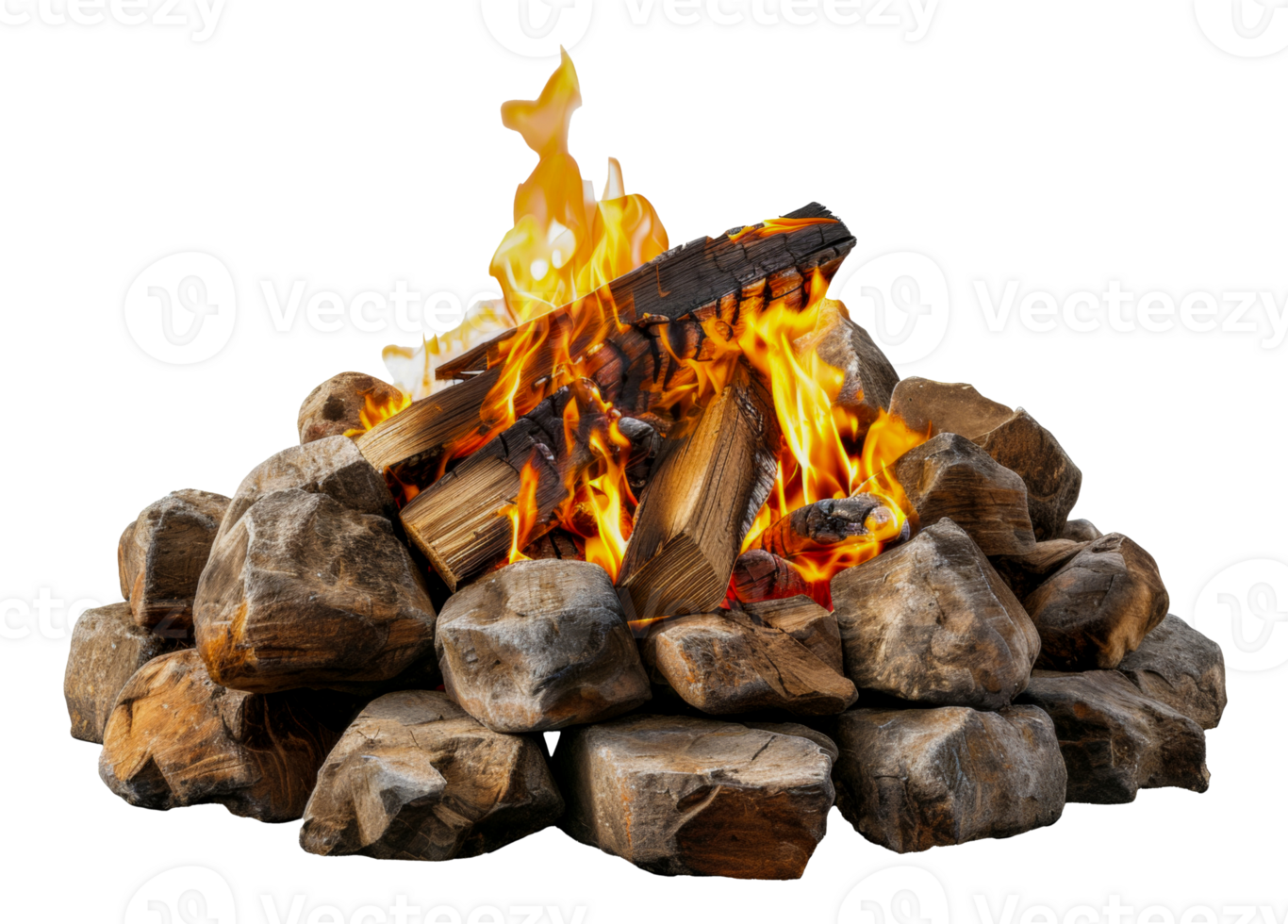 AI generated Inviting campfire with vibrant flames and logs on transparent background - stock png. png