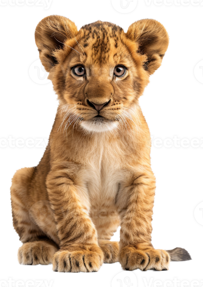 AI generated Young lion cub sitting on transparent background - stock png. png