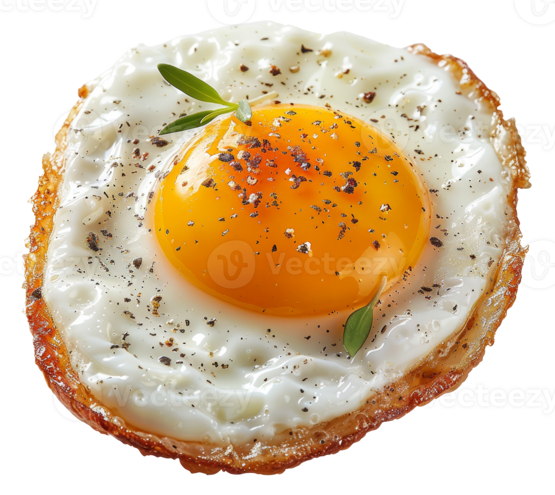 AI generated Sunny side up fried egg with cracked pepper on transparent background - stock png. png