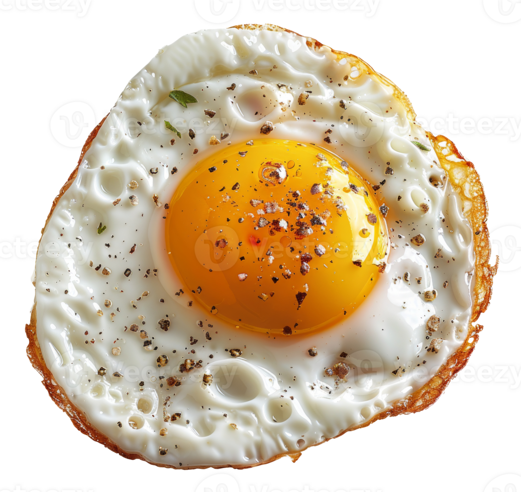 AI generated Sunny side up fried egg with cracked pepper on transparent background - stock png. png