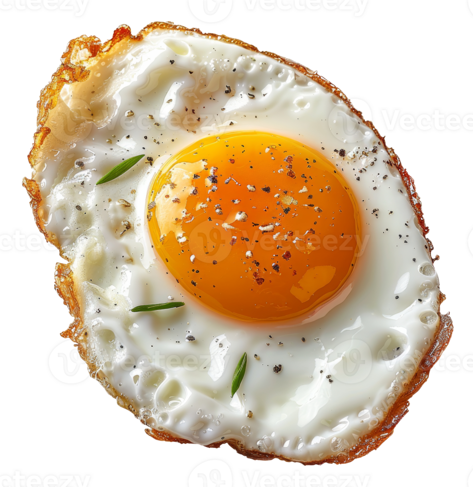 AI generated Sunny side up fried egg with cracked pepper on transparent background - stock png. png