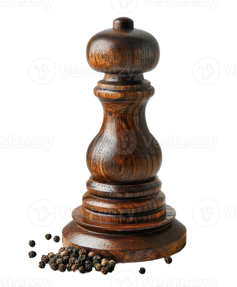 AI generated Wooden pepper grinder with peppercorns on transparent background - stock png. png