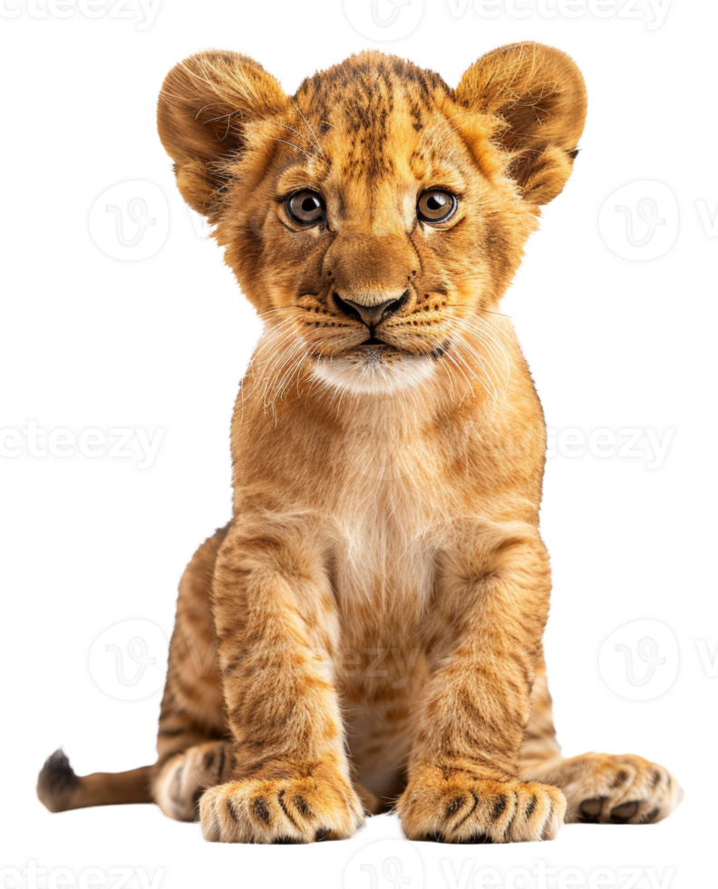 AI generated Young lion cub sitting on transparent background - stock png. png