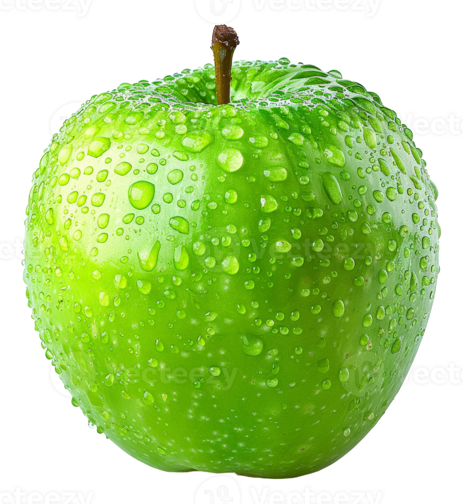 AI generated Fresh green apple with water drops on transparent background - stock png. png