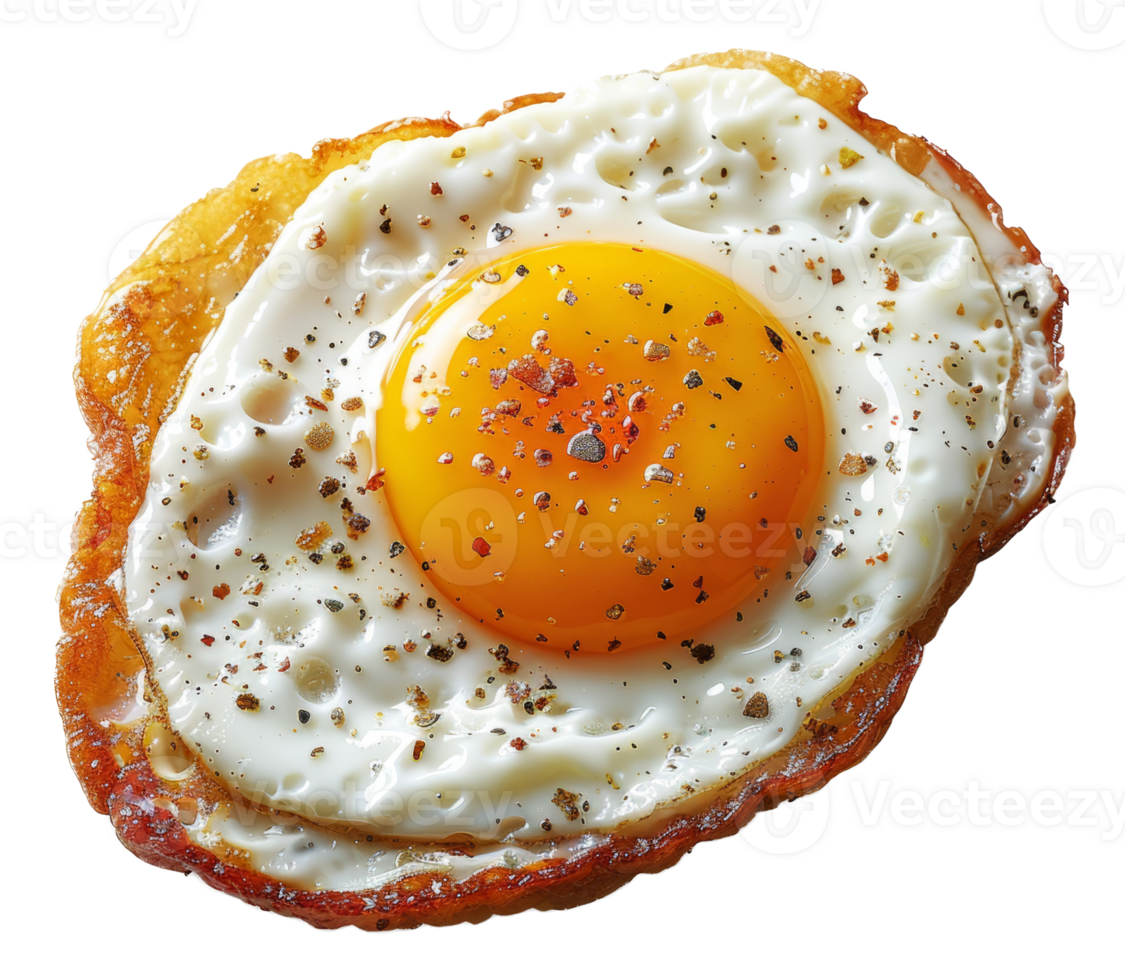 AI generated Sunny side up fried egg with cracked pepper on transparent background - stock png. png