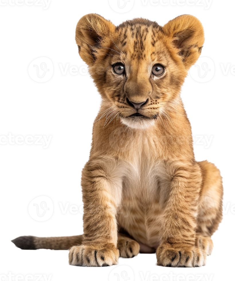 AI generated Young lion cub sitting on transparent background - stock png. png