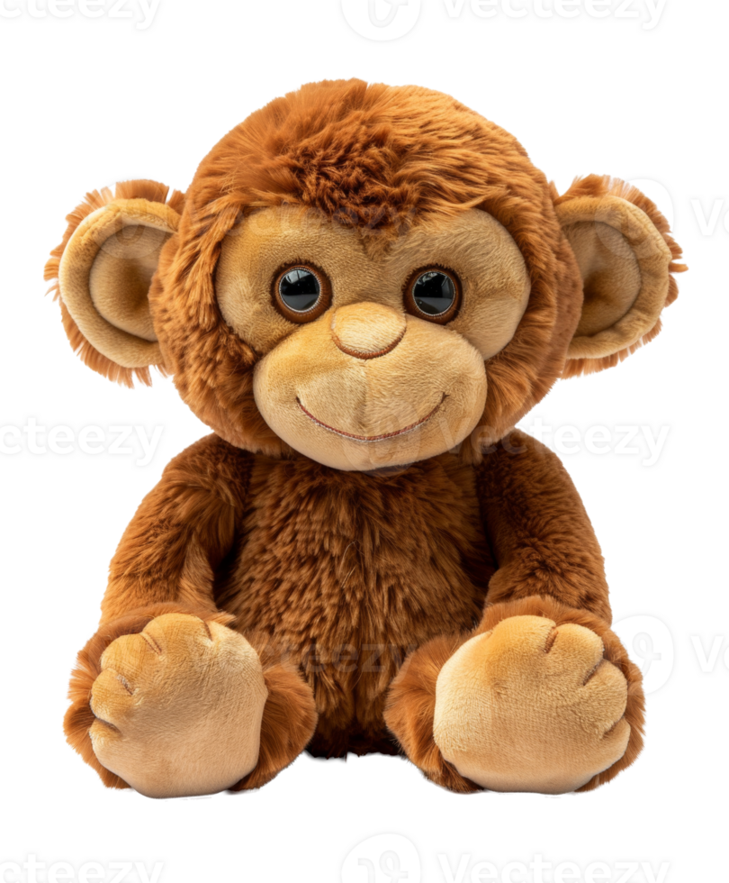 AI generated Soft plush monkey toy on transparent background - stock png. png