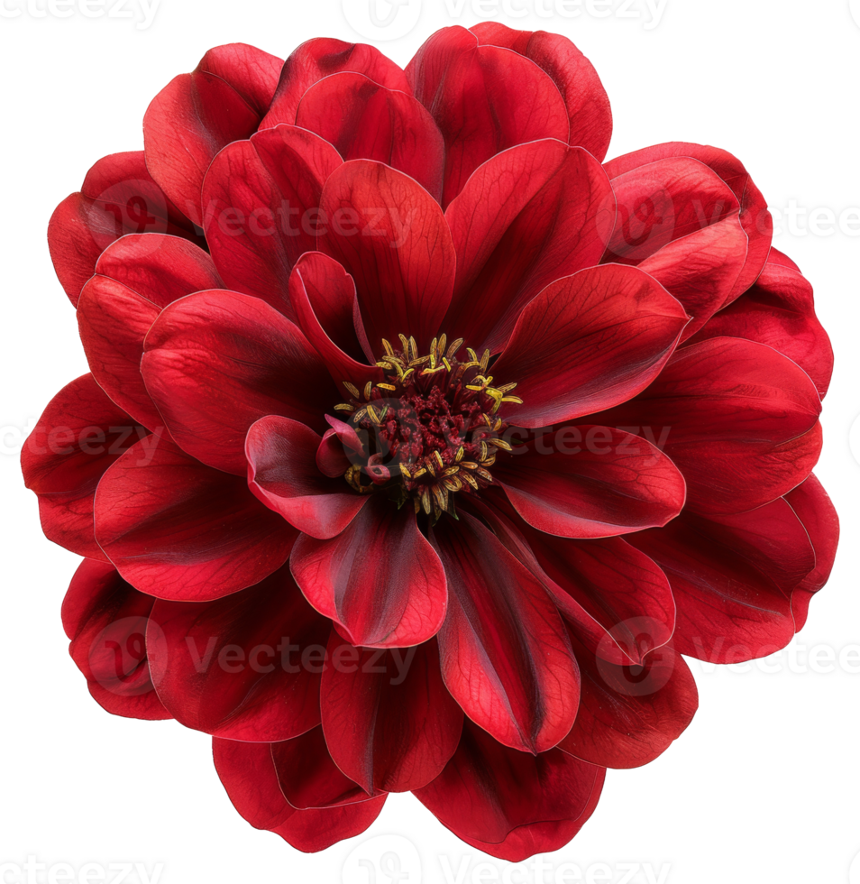 AI generated Red dahlia flower with full petals on transparent background - stock png. png