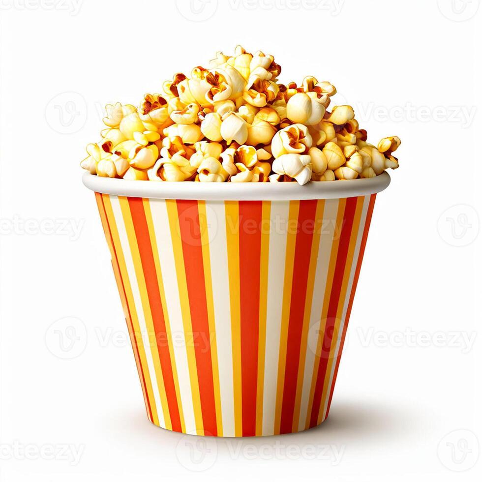 AI generated paper cup fresh popcorn on white background photo